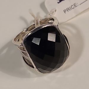 Faceted Black Onyx 925 Sterling Silver Ring Sz: 6.5  NWT